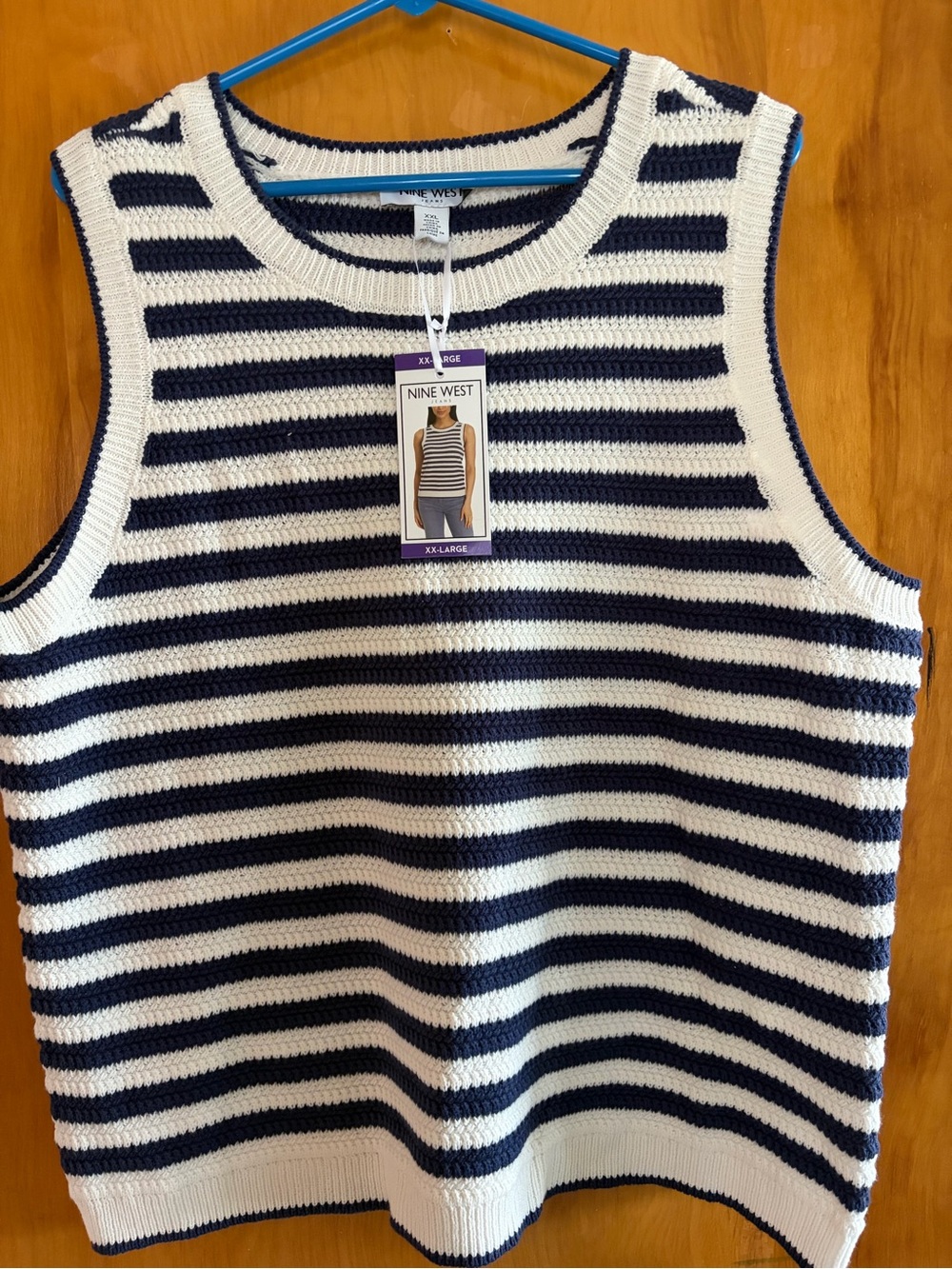 Nine West Navy and White Striped Knit Tank
